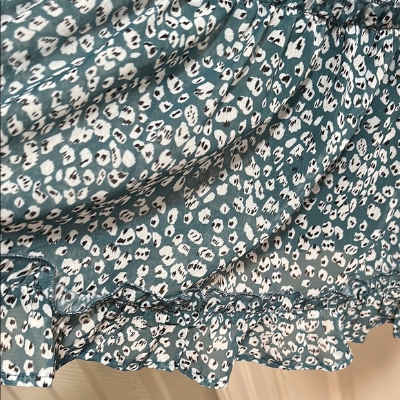 Blue White Long Sleeve V-Neck Sundress Ruffle Smocked Tiered Sheer Lined Small - Picture 2 of 10